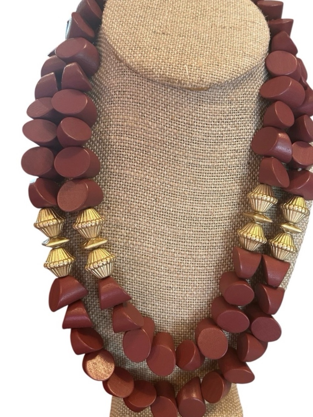 Handcrafted Brown Bead Necklace with Gold Accents